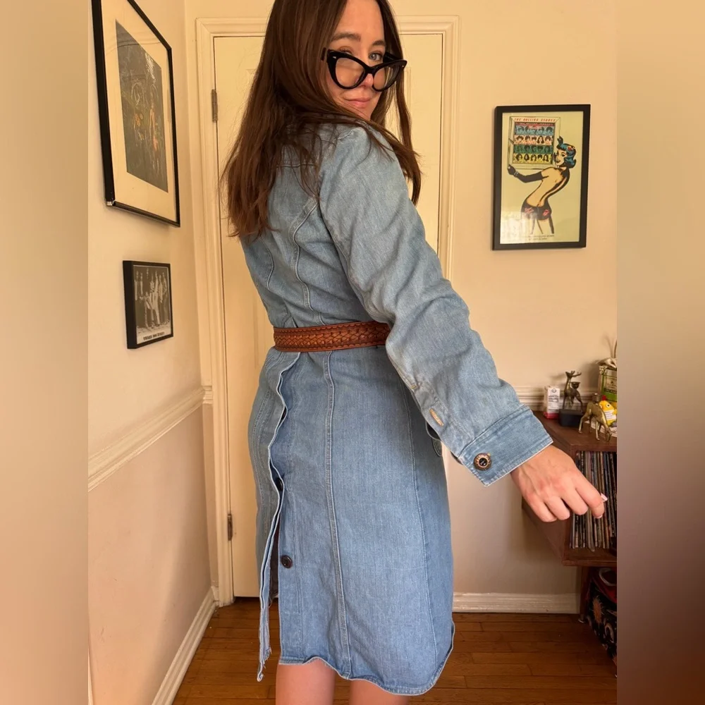 70s Vintage Brittania Mid Wash Denim Dress - Picture 3 of 10